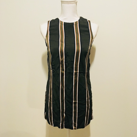 Theory Pinga Striped Slit-Hem Blouse Green 67 - Picture 1 of 6